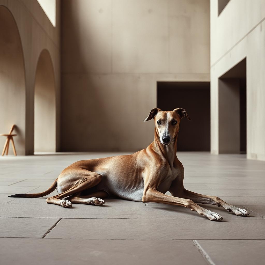 Cão editorial em arquitetura minimal